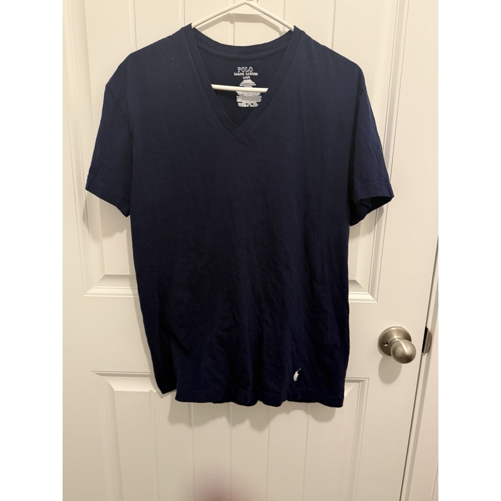 Polo Ralph Lauren Men's‎ Navy Vneck Tshirt Logo Size Large